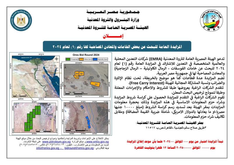 ”الثروة المعدنية” تعلن عن المزايدة العامة للبحث عن الفوسفات والرمال الكاولينية