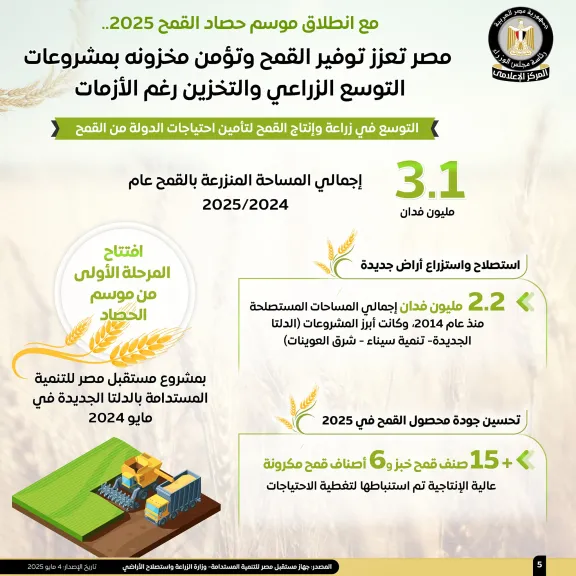 بالإنفوجراف جهود الدولة لتعزيز الإنتاج المحلي من القمح وتأمين مخزونه